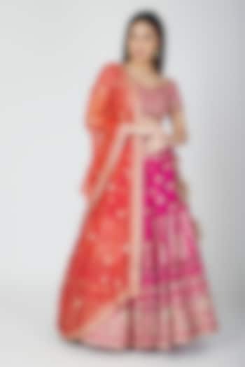 Fuchsia & Orange Embellished Lehenga Set by Esha Koul