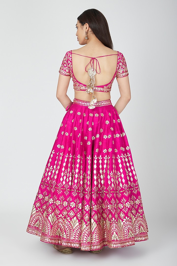 Fuchsia & Orange Embellished Bridal Lehenga Set by Esha Koul at Pernia's Pop Up Shop