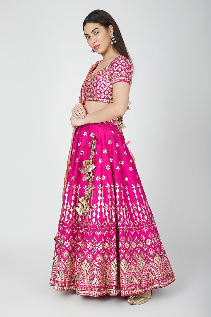 Fuchsia & Orange Embellished Bridal Lehenga Set by Esha Koul at Pernia's Pop Up Shop
