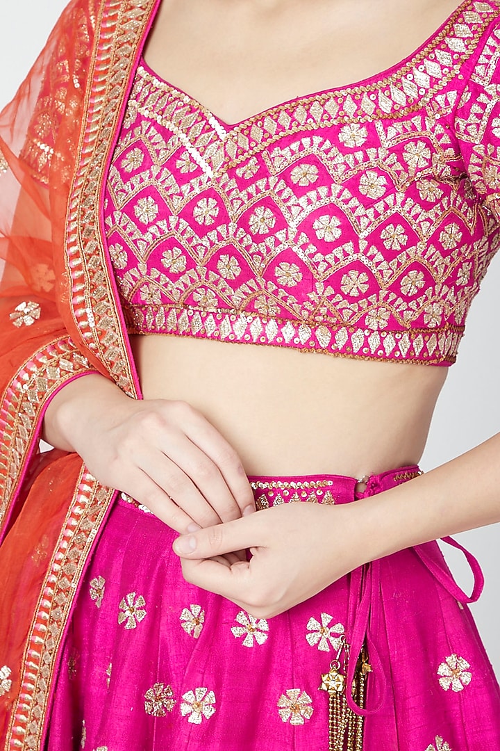Fuchsia & Orange Embellished Bridal Lehenga Set by Esha Koul at Pernia's Pop Up Shop