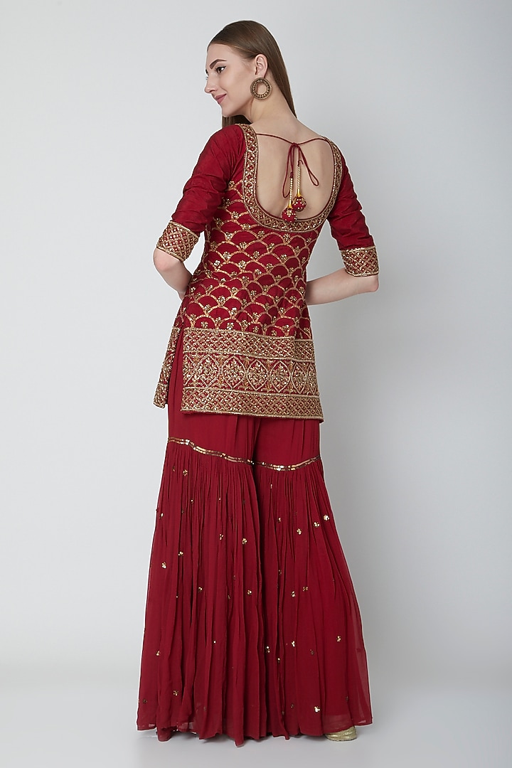 Maroon Embellished Gharara Set by Esha Koul at Pernia's Pop Up Shop