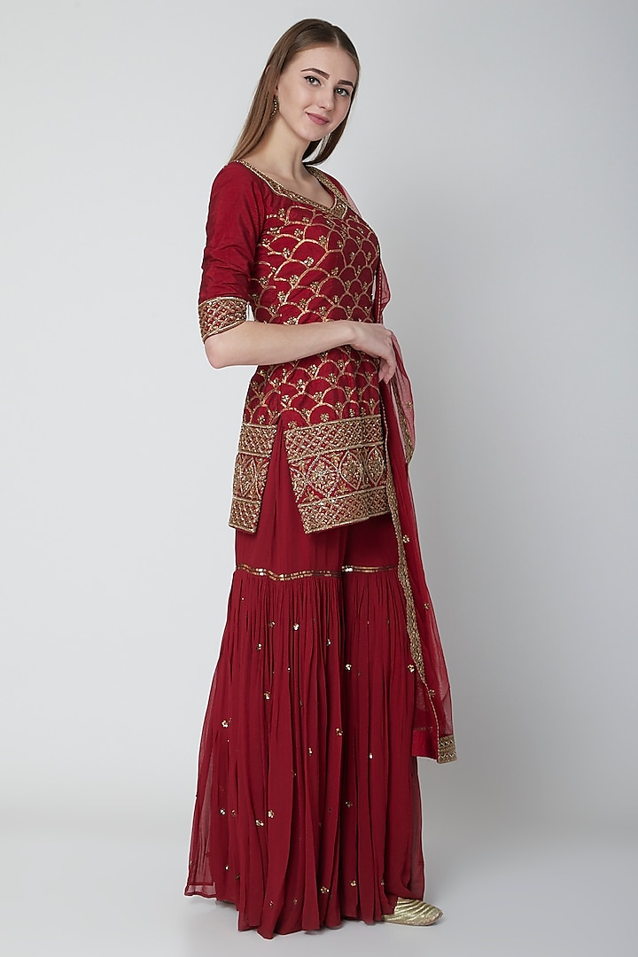 Maroon Embellished Gharara Set by Esha Koul at Pernia's Pop Up Shop