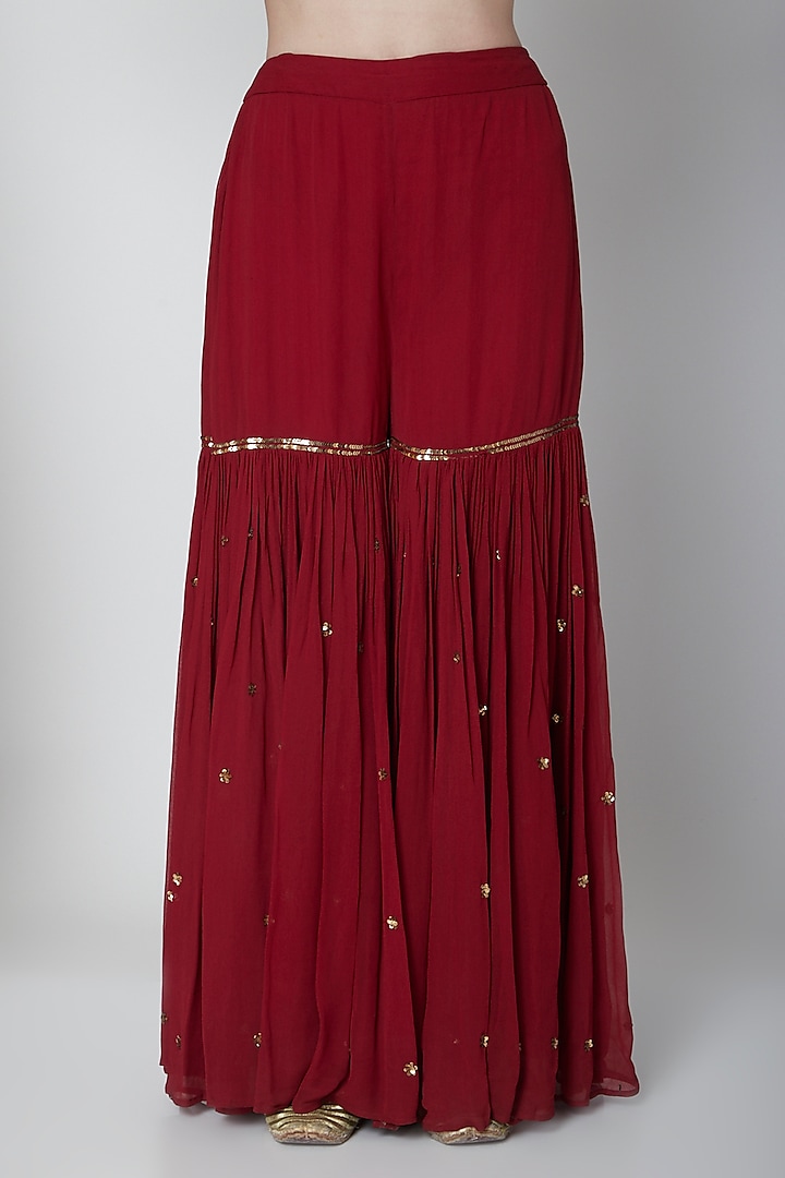 Maroon Embellished Gharara Set by Esha Koul at Pernia's Pop Up Shop