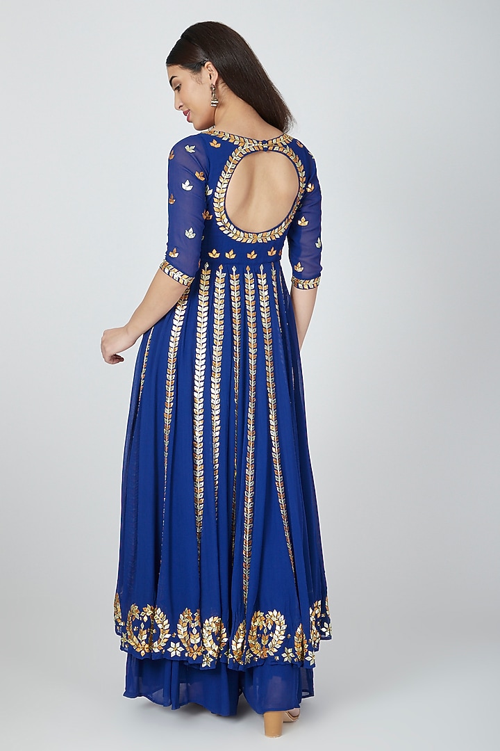 Cobalt Blue Embellished Wedding Anarkali Set by Esha Koul at Pernia's Pop Up Shop