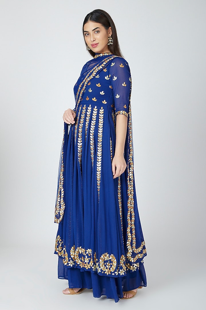 Cobalt Blue Embellished Wedding Anarkali Set by Esha Koul at Pernia's Pop Up Shop
