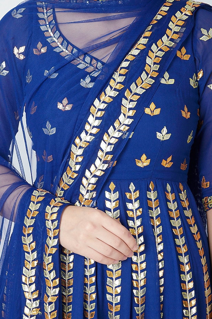 Cobalt Blue Embellished Wedding Anarkali Set by Esha Koul at Pernia's Pop Up Shop