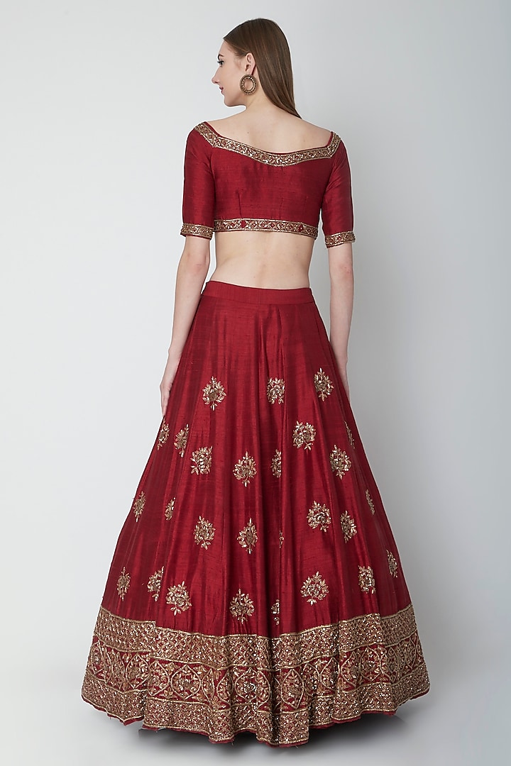Maroon Embellished Bridal Lehenga Set by Esha Koul at Pernia's Pop Up Shop