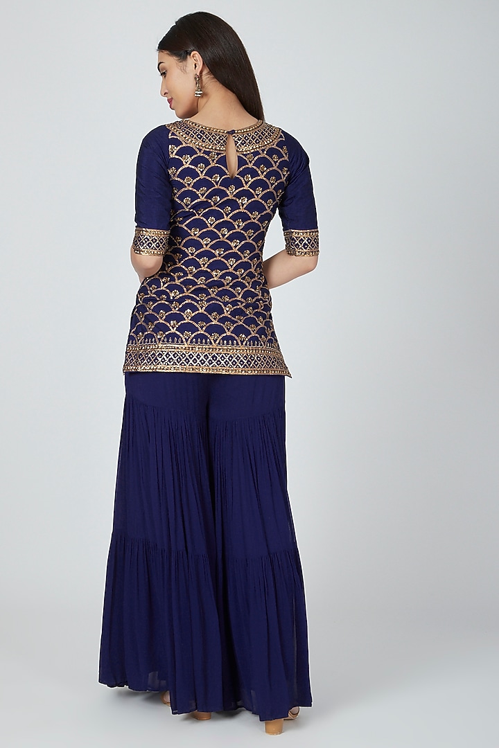 Navy Blue Embroidered Wedding Sharara Set by Esha Koul at Pernia's Pop Up Shop