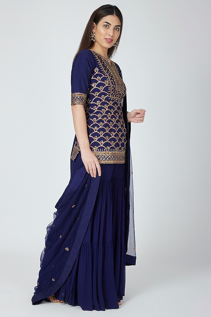 Navy Blue Embroidered Wedding Sharara Set by Esha Koul at Pernia's Pop Up Shop
