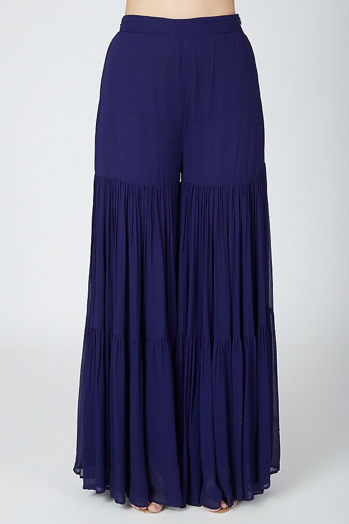 Navy Blue Embroidered Wedding Sharara Set by Esha Koul at Pernia's Pop Up Shop