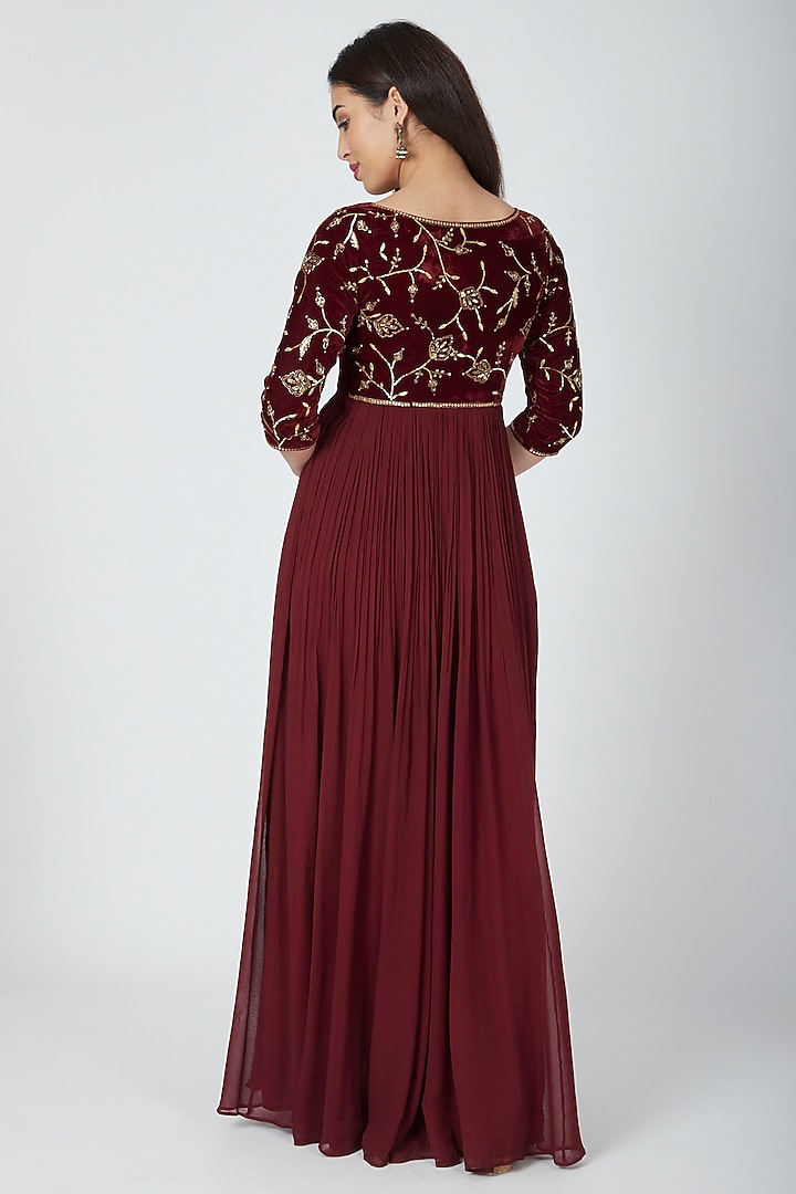 Wine Embellished Wedding Anarkali by Esha Koul at Pernia's Pop Up Shop