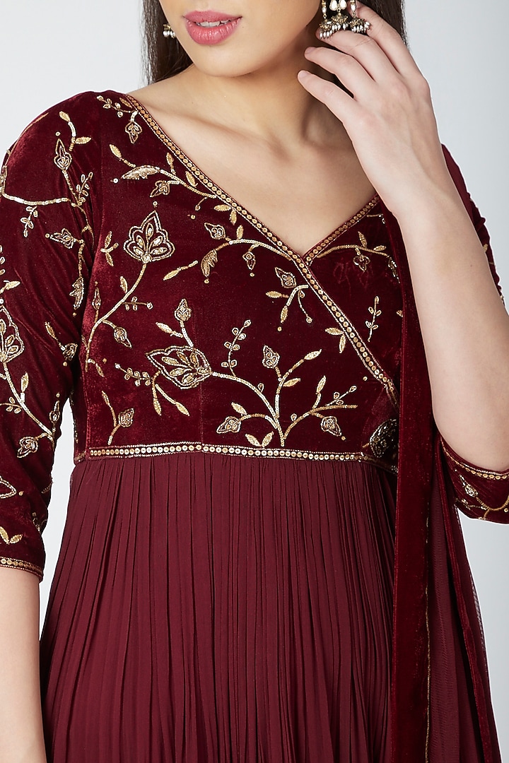 Wine Embellished Wedding Anarkali by Esha Koul at Pernia's Pop Up Shop
