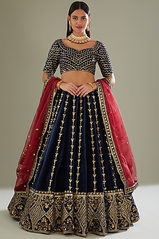Cobalt Blue Embroidered Lehenga Set by Esha Koul
