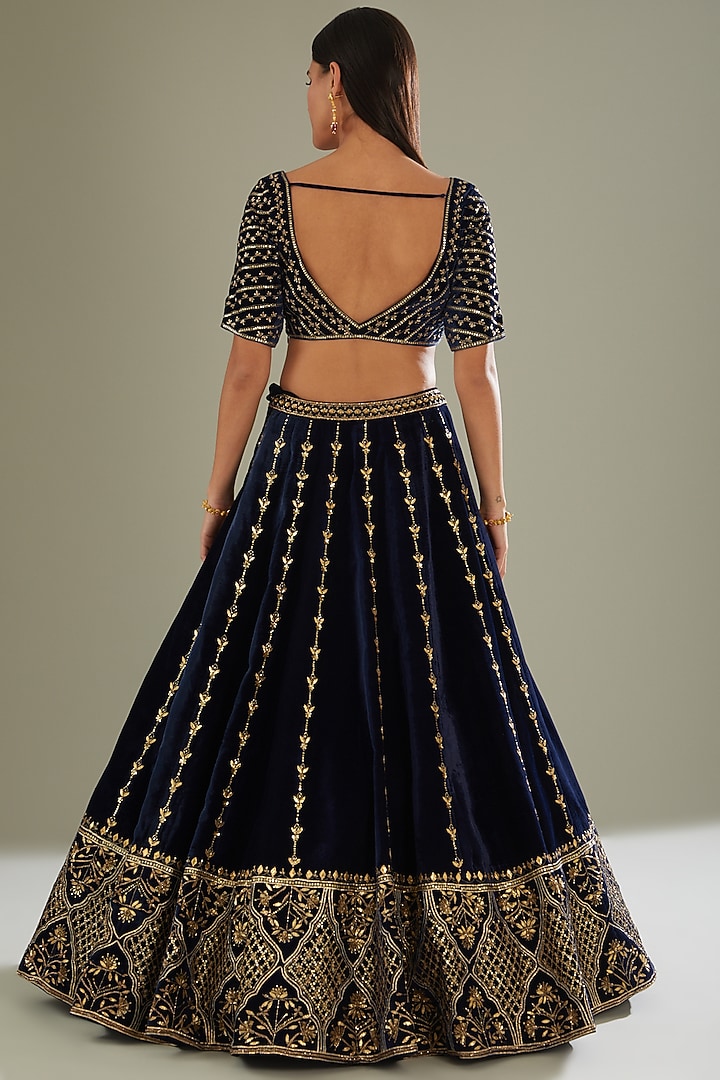 Cobalt Blue Embroidered Wedding Lehenga Set by Esha Koul at Pernia's Pop Up Shop