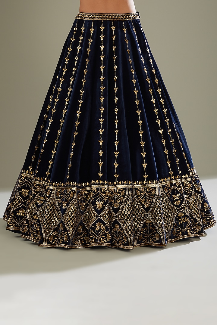 Cobalt Blue Embroidered Wedding Lehenga Set by Esha Koul at Pernia's Pop Up Shop