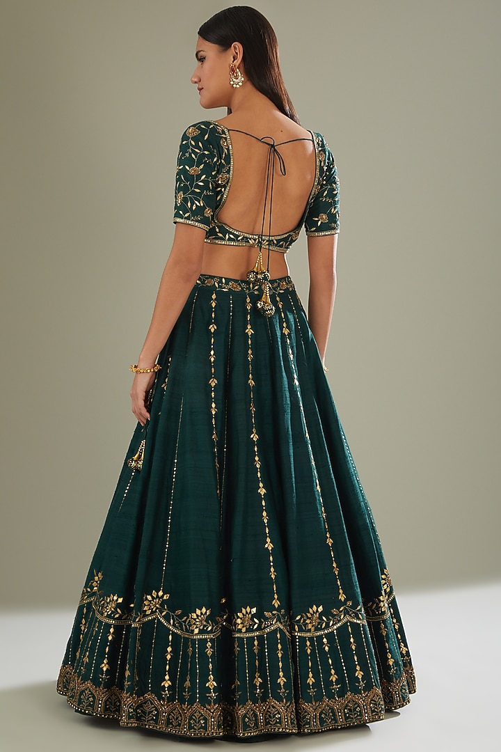 Mehendi Green Embroidered Wedding Lehenga Set by Esha Koul at Pernia's Pop Up Shop