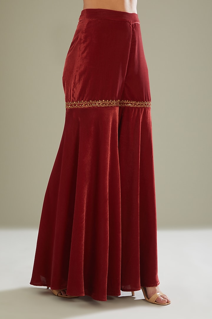 Red Velvet Wedding Sharara Set by Esha Koul at Pernia's Pop Up Shop