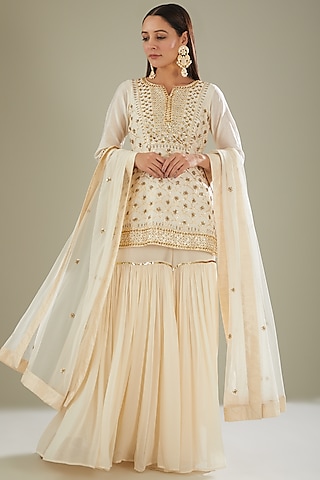 White Georgette Sharara Set by Esha Koul