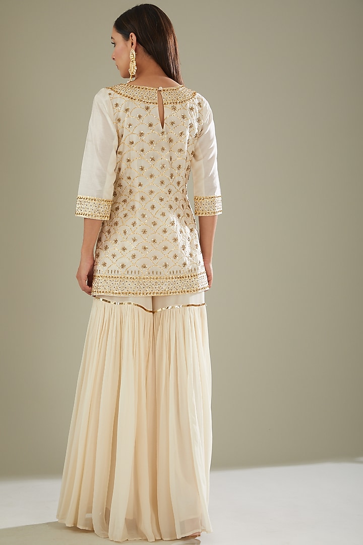 White Georgette Wedding Sharara Set by Esha Koul at Pernia's Pop Up Shop