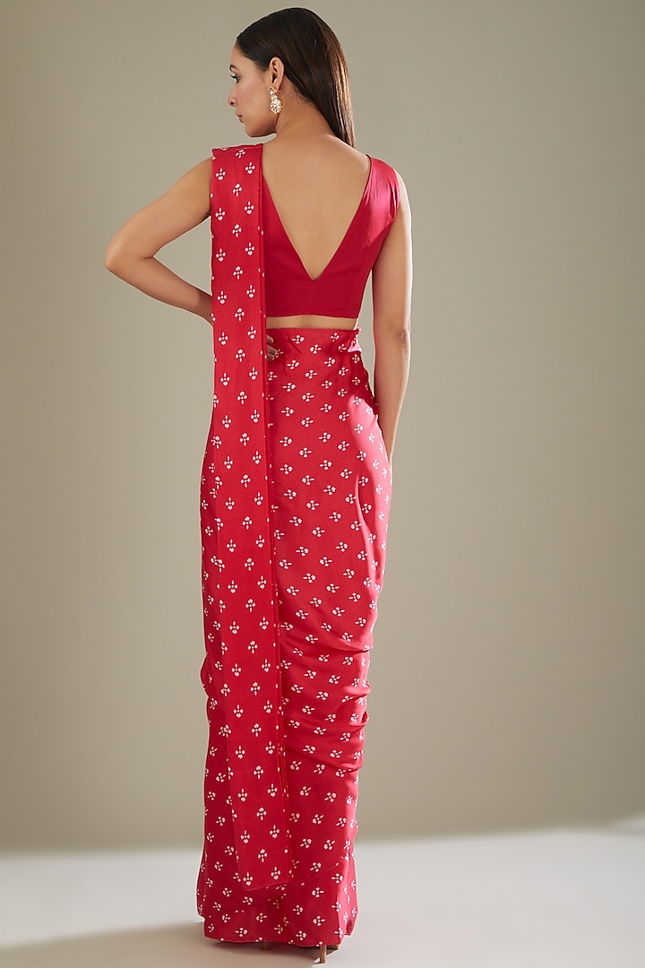 Pink Modal Satin Printed Wedding Saree Set by Esha Koul at Pernia's Pop Up Shop