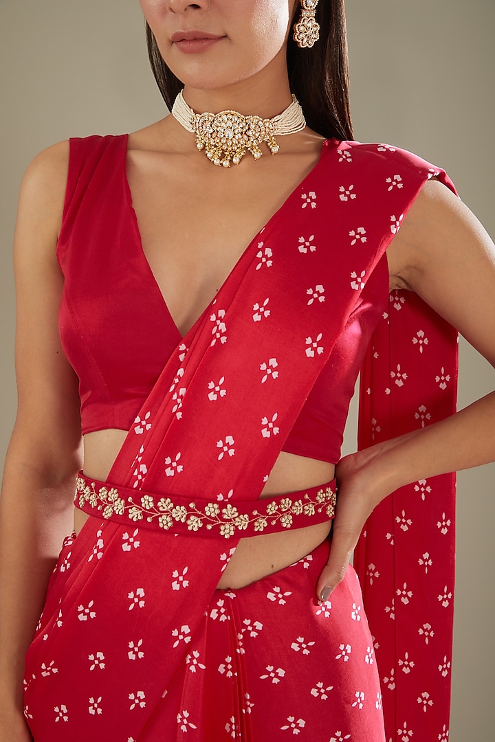 Pink Modal Satin Printed Wedding Saree Set by Esha Koul at Pernia's Pop Up Shop