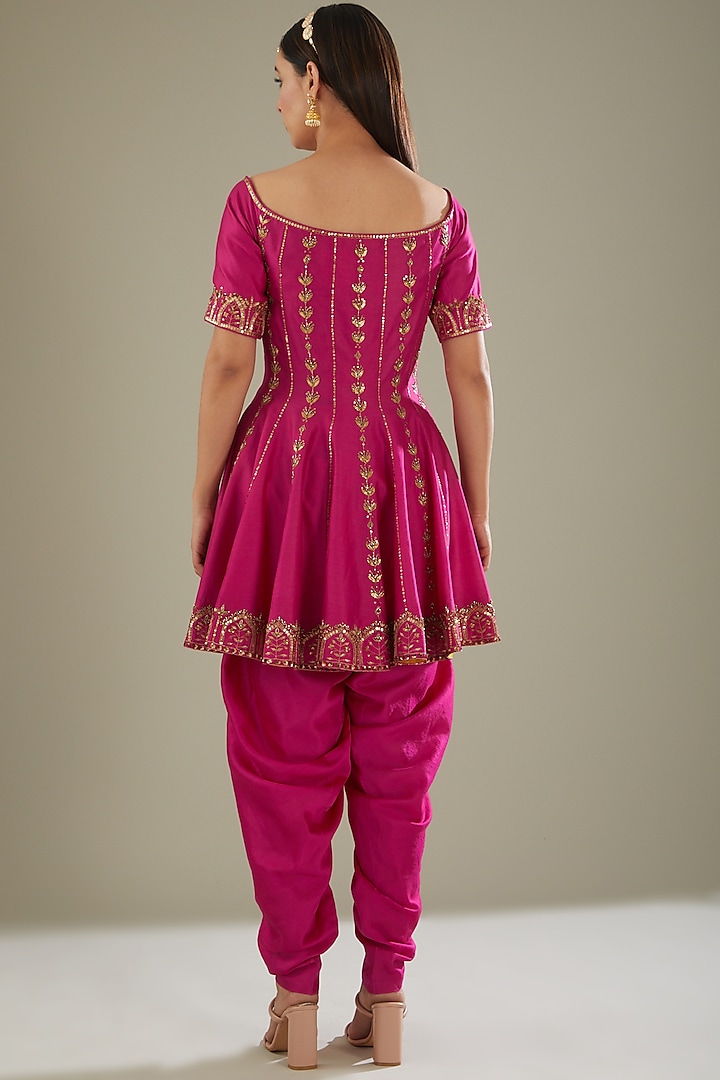 Hot Pink Chanderi Dhoti Set by Esha Koul at Pernia's Pop Up Shop