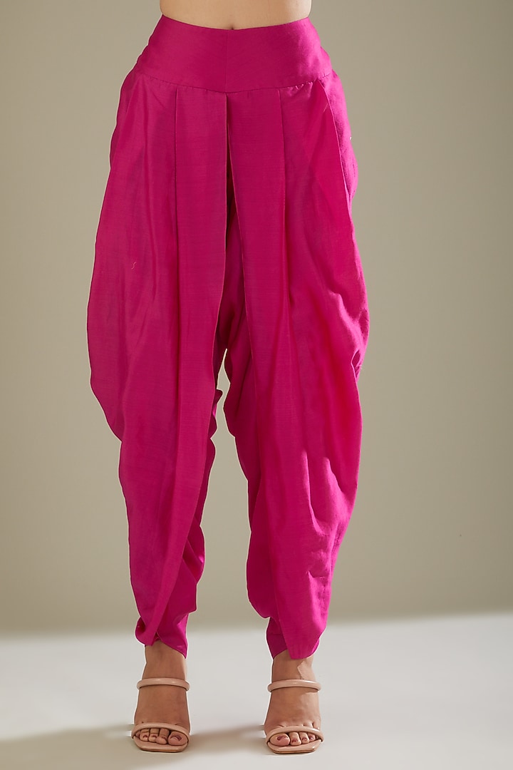 Hot Pink Chanderi Dhoti Set by Esha Koul at Pernia's Pop Up Shop