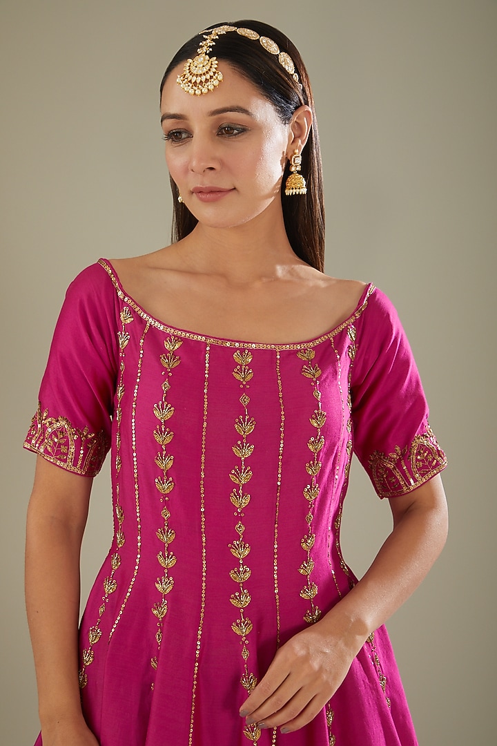 Hot Pink Chanderi Dhoti Set by Esha Koul at Pernia's Pop Up Shop