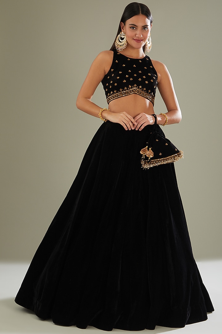 Black Velvet Wedding Lehenga Set by Esha Koul at Pernia's Pop Up Shop