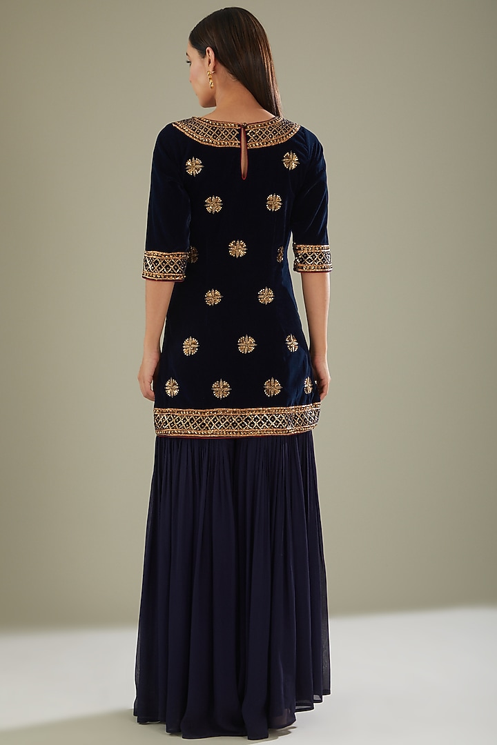 Blue Georgette Wedding Sharara Set by Esha Koul at Pernia's Pop Up Shop