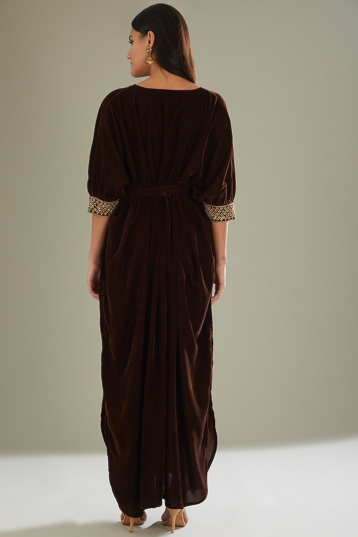 Brown Embroidered Kaftan Kurta by Esha Koul at Pernia's Pop Up Shop