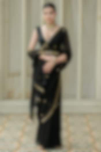 Black Georgette Pre-Draped Saree Set by Esha Koul