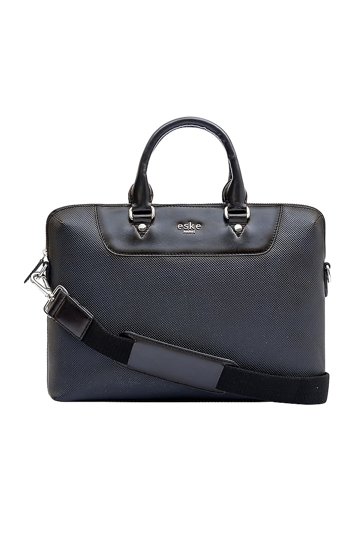 Navy Blue Leather Laptop Bag by ESKE at Pernia's Pop Up Shop