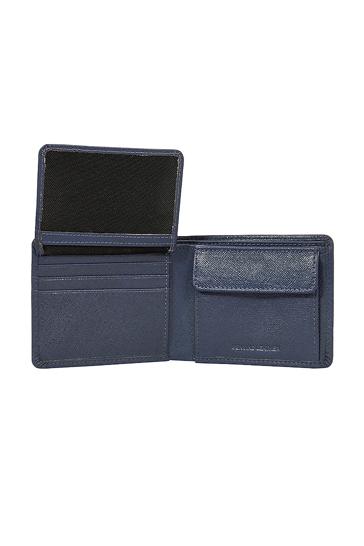 Navy Blue Leather Bi-Fold Wallet by ESKE at Pernia's Pop Up Shop