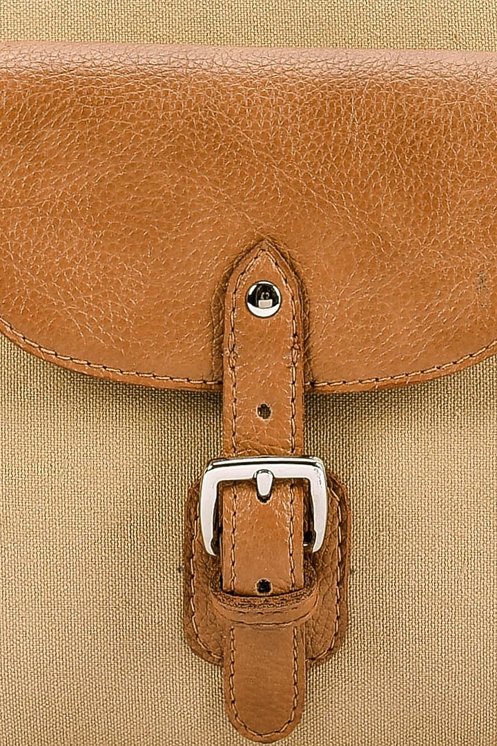 Beige Leather Duffle Bag by ESKE at Pernia's Pop Up Shop