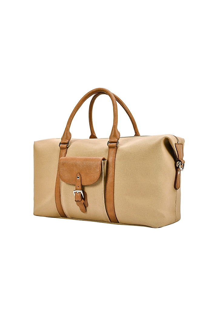 Beige Leather Duffle Bag by ESKE at Pernia's Pop Up Shop