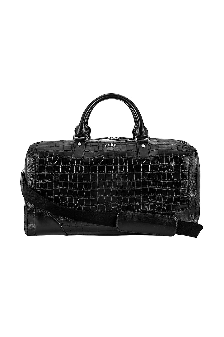 Black Embossed Leather Duffle Bag by ESKE