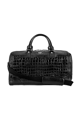 Black Embossed Leather Duffle Bag by ESKE