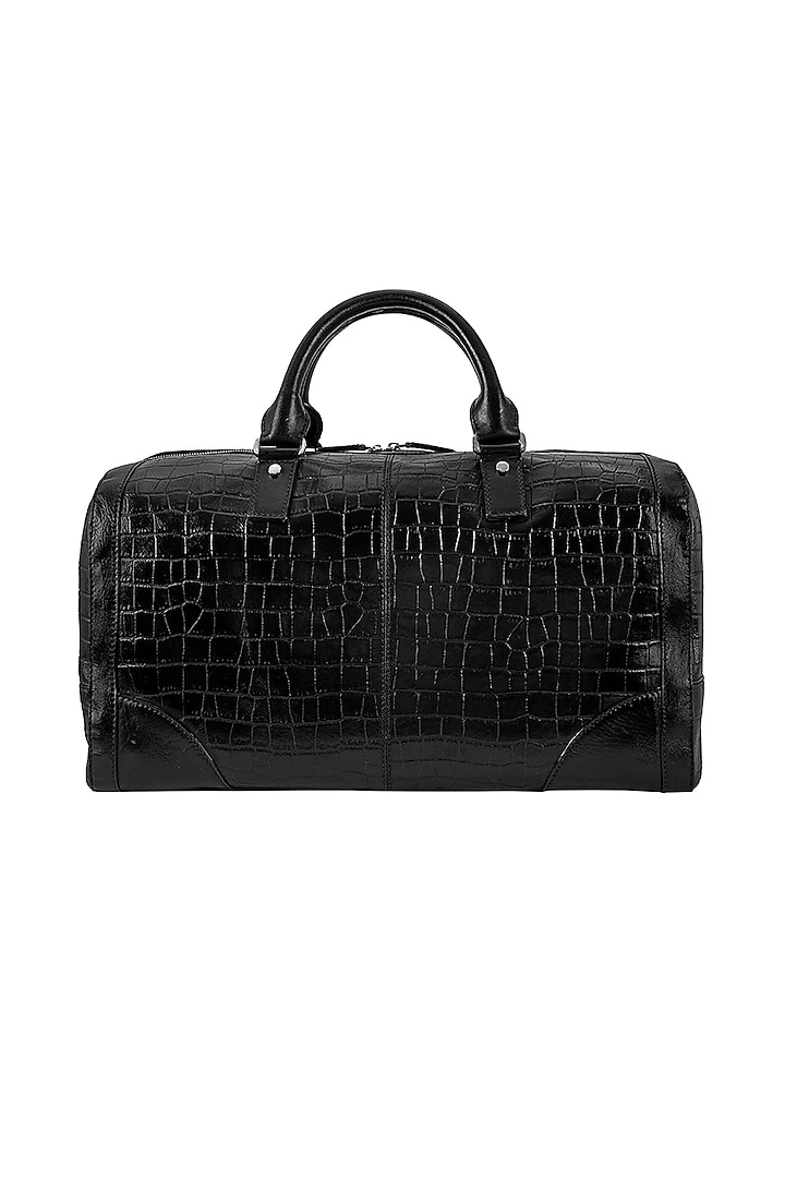 Black Embossed Leather Duffle Bag by ESKE at Pernia's Pop Up Shop