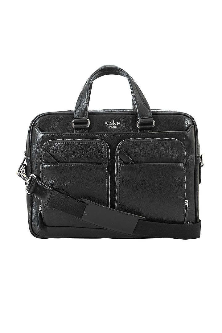 Black Leather Laptop Bag Design by ESKE at Pernia's Pop Up Shop 2023