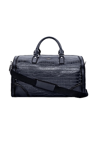 Navy Blue Embossed Leather Duffle Bag by ESKE