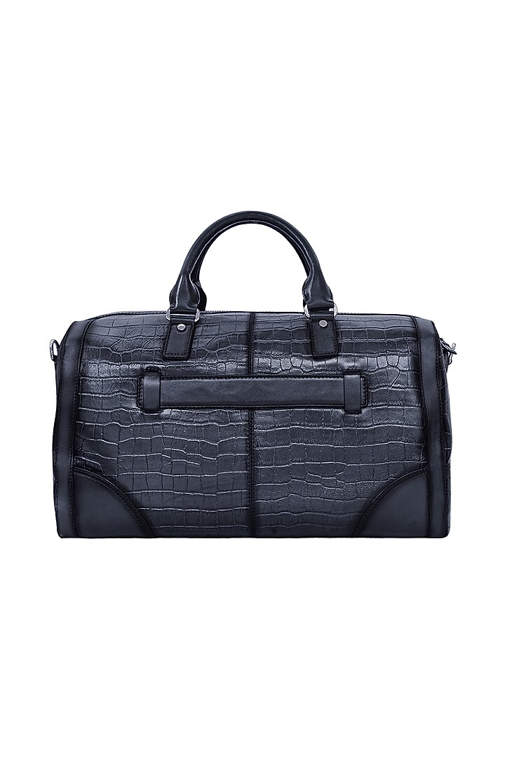 Navy Blue Embossed Leather Duffle Bag by ESKE at Pernia's Pop Up Shop