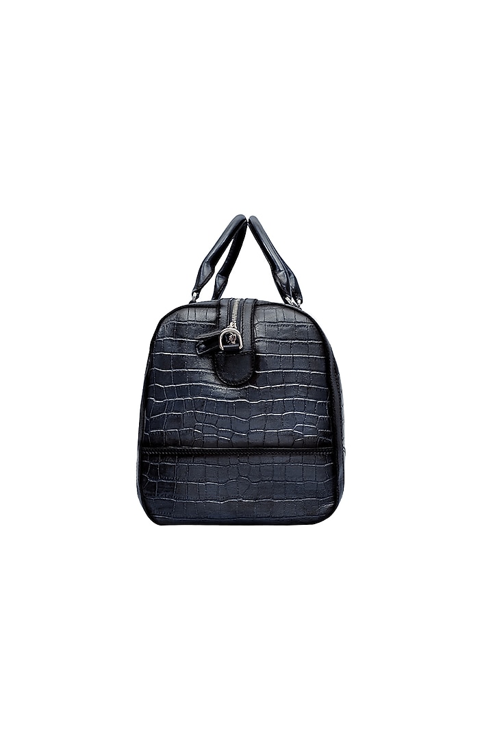 Navy Blue Embossed Leather Duffle Bag by ESKE at Pernia's Pop Up Shop