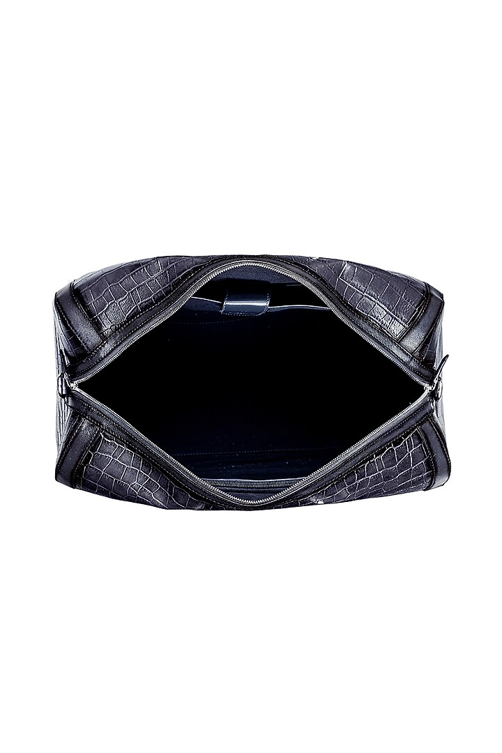 Navy Blue Embossed Leather Duffle Bag by ESKE at Pernia's Pop Up Shop