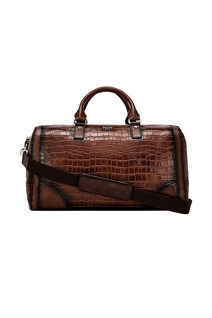 Tan Embossed Leather Duffle Bag by ESKE