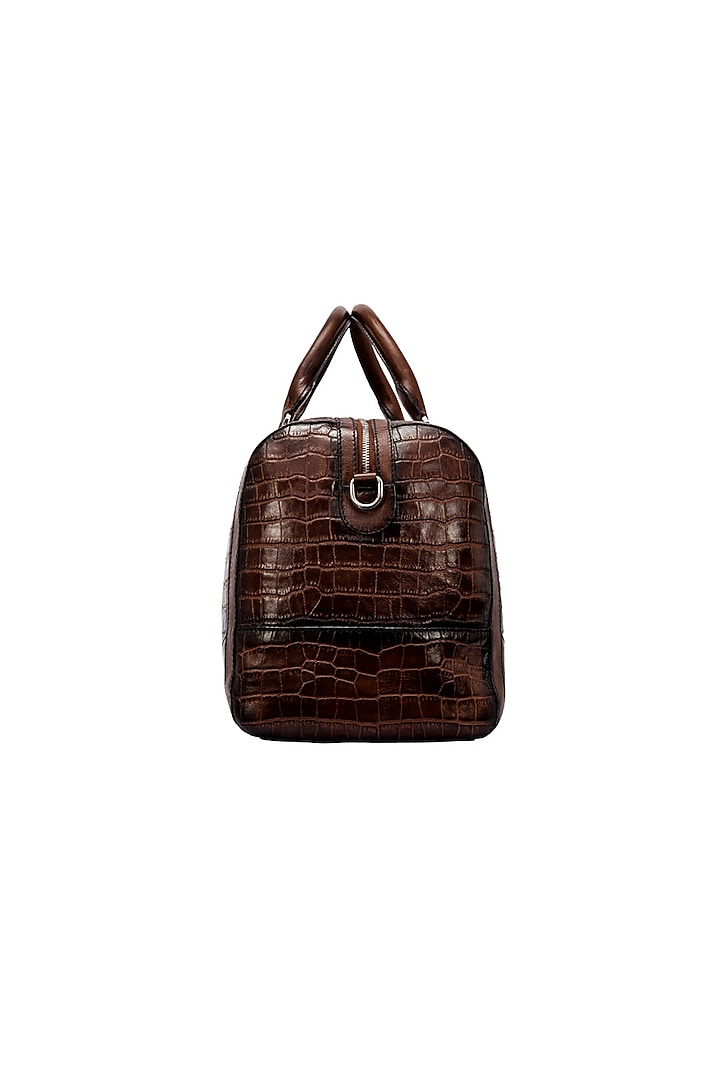 Tan Embossed Leather Duffle Bag by ESKE at Pernia's Pop Up Shop