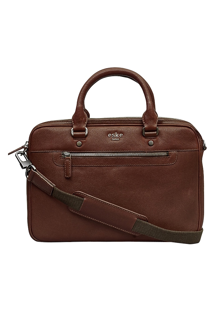 Chestnut Polished Leather Laptop Bag by ESKE at Pernia's Pop Up Shop