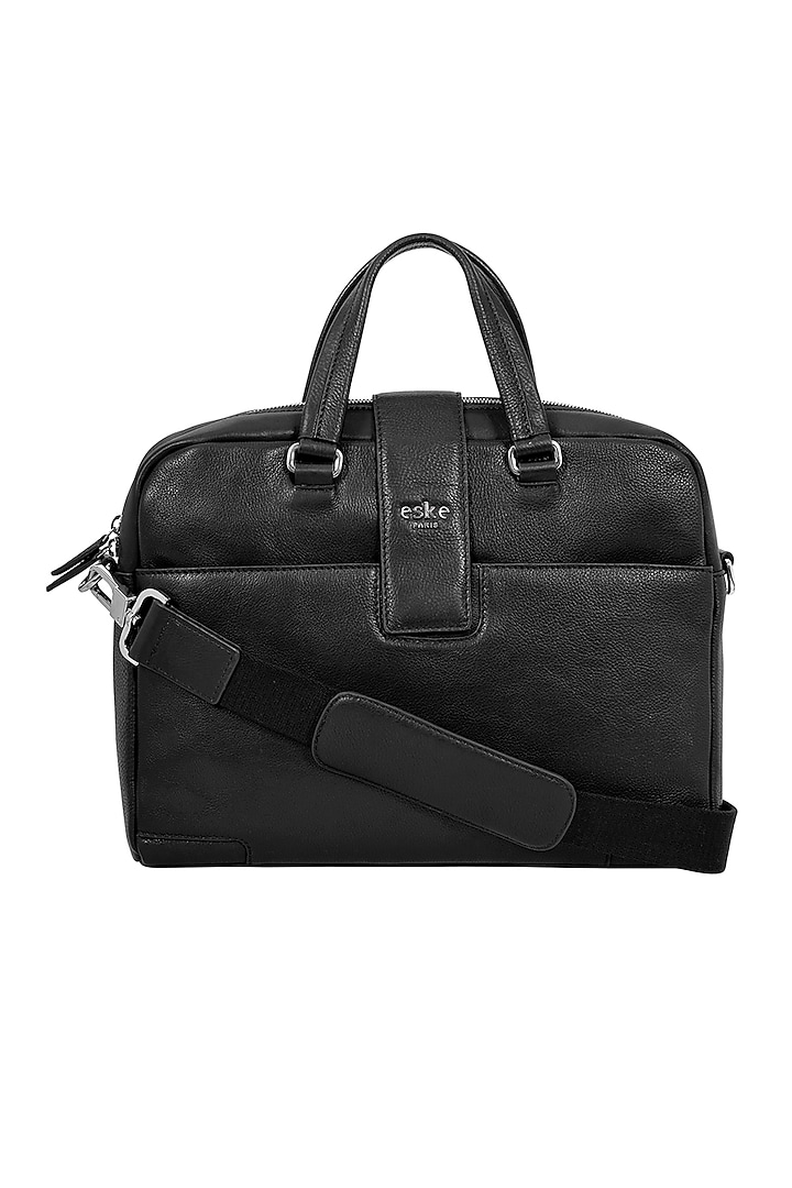Black Laptop Bag In Leather Design by ESKE at Pernia's Pop Up Shop 2024