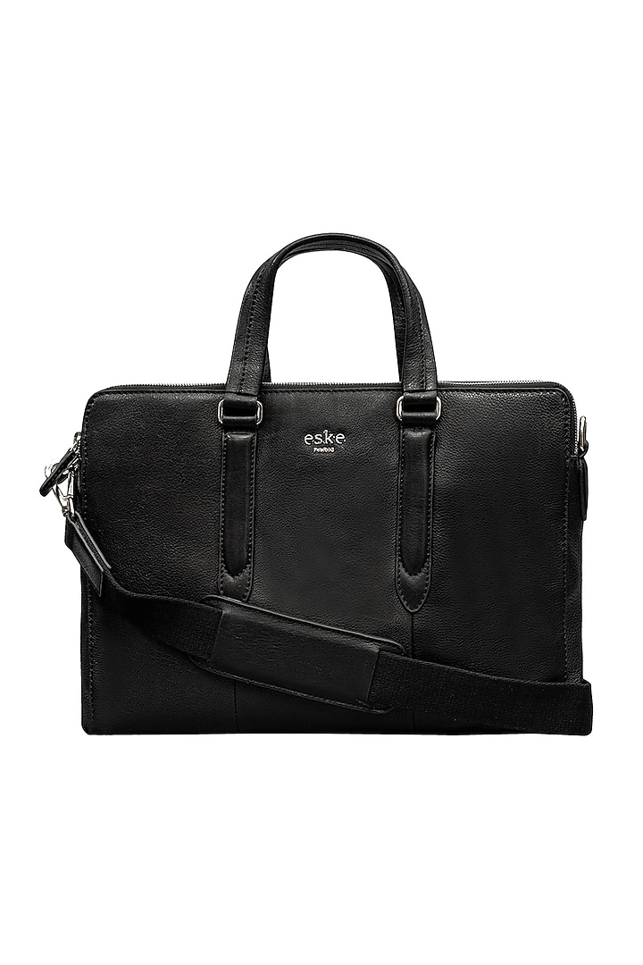 Black Laptop Bag In Leather Design by ESKE at Pernia's Pop Up Shop 2023