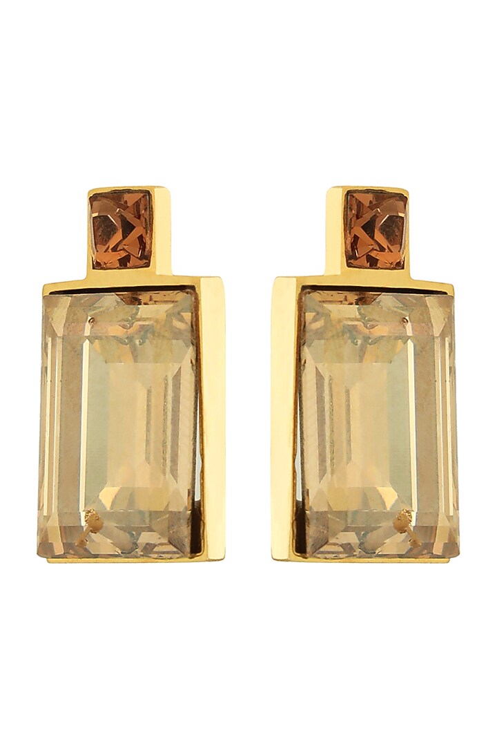 Gold Finish Swarovski Earrings In Brass by ESME at Pernia's Pop Up Shop